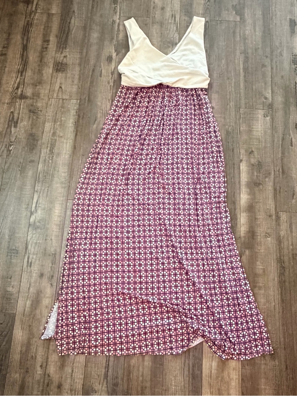 Maeve White & Magenta Patterned Maxi Skirt Dress